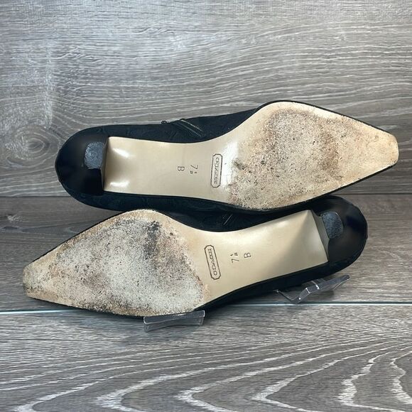 Coach Abby Y2K Black Leather Canvas “C”Monogram Women’s Sz 7.5B Zip Kitten Heels - Picture 8 of 12